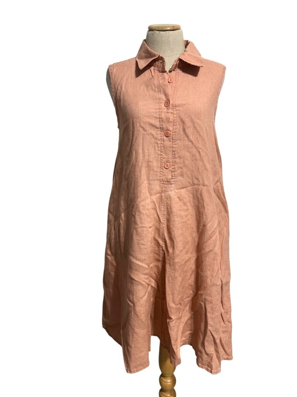 Flax Women's Size 6 Sleeveless Button Front Collared Peach Speakeasy Linen